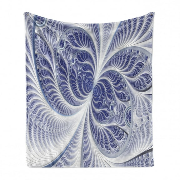Art Abstract Soft Flannel Fleece Throw Blanket, Abstract and Quirky Design of Digitally Generated Fractal, Cozy Plush for Indoor and Outdoor Use, 70" x 90", Dark Lavender Ceil Blue, by Ambesonne