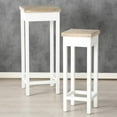 thumbnail image 2 of Comfy Cottage Pedestal Tables, Set of 2, Square Top, Fir Wood, Rustic Nut Brown Top, White Base, 31.5 and 25.5 Inches Tall, 2 of 5