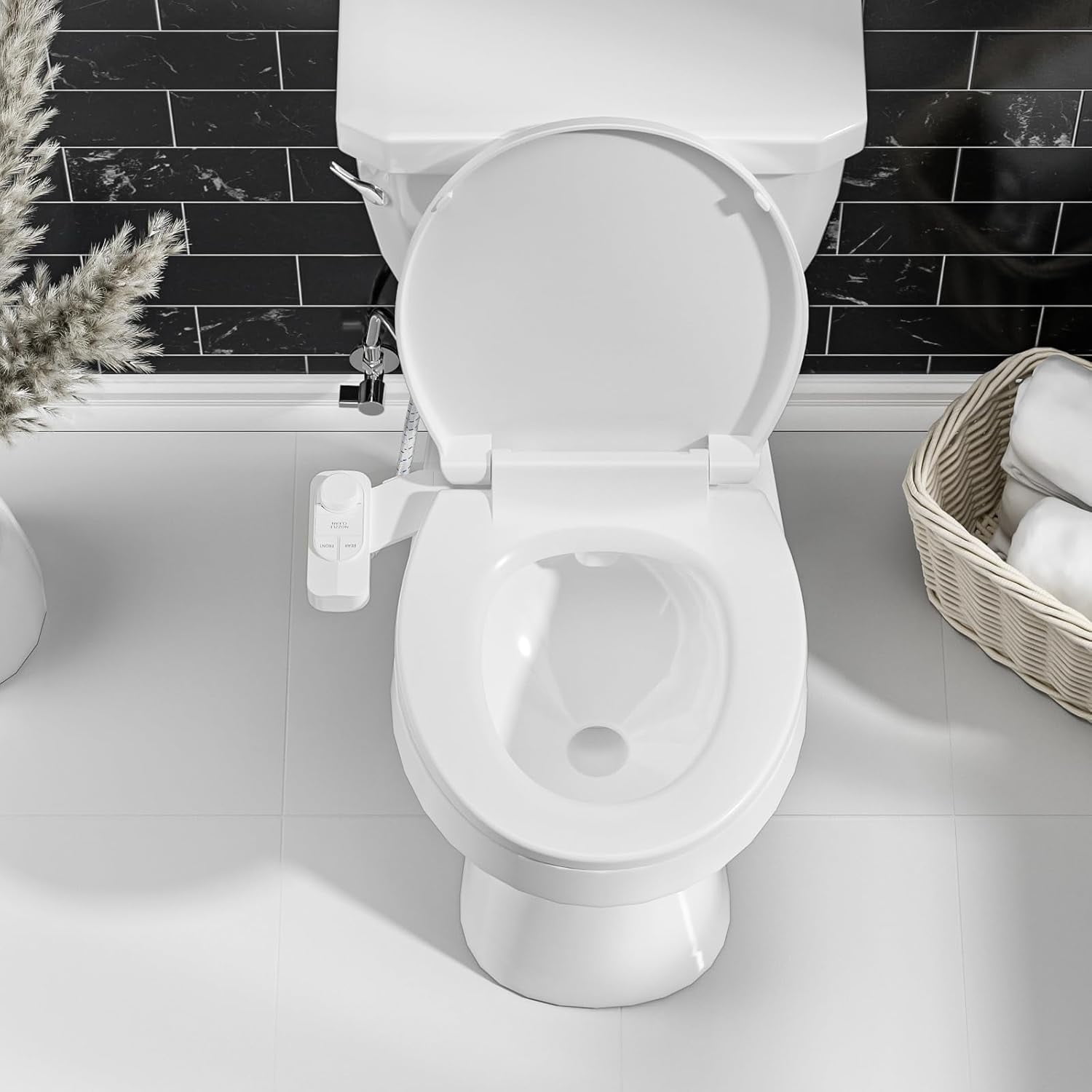SAMODRA Non-Electric Bidet - Self Cleaning Dual Nozzle (Frontal and Rear Wash) Fresh Water Bidet Toilet Seat Attachment with Independent Adjustable Water Pressure