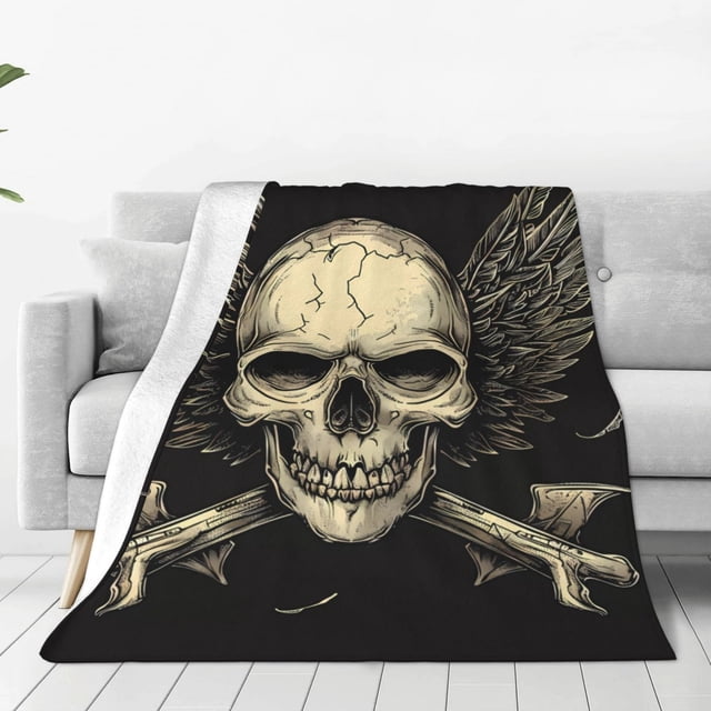 Balery Gothic Winged Skull Manta de Felpa Suave y Acogedora – Cobija de Franela Aterciopelada para Cama, Lavable y Cálida para Sofá, Mascotas, Transpirable-50"x40"