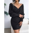 thumbnail image 4 of Women'S Cocktail Knitted Sweater Dress Long Sleeve Batwing Sleeve V-Neck Backless Mini Dress Black L, 4 of 8