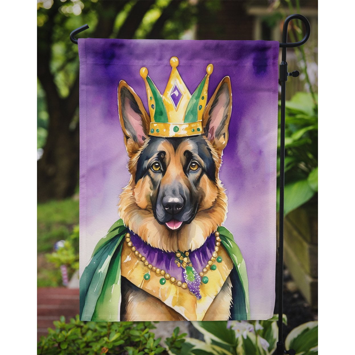 German Shepherd King of Mardi Gras Garden Flag 11.25 in x 15.5 in