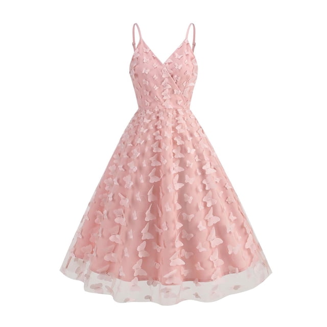 TIMIFIS Robe Maxi en Maille pour Femmes, Robe Évasée avec Motif Papillon, Mignonne, Été, Col en V, Mode Décontractée, Vacances, Sortie, Sans Manches