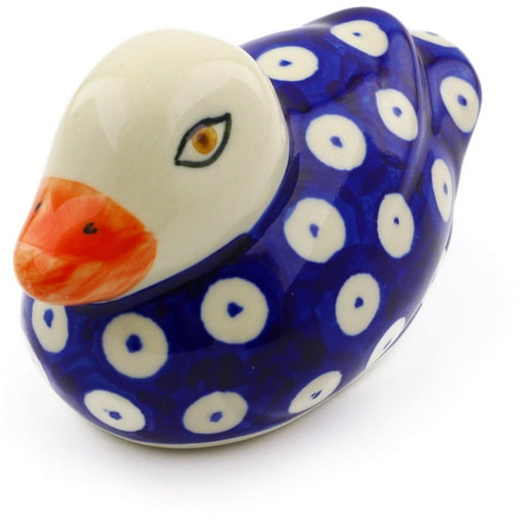 Polish Pottery 3¾-inch Duck Figurine (Blue Eyed Peacock Theme) Hand Painted in Boleslawiec, Poland   Certificate of Authenticity