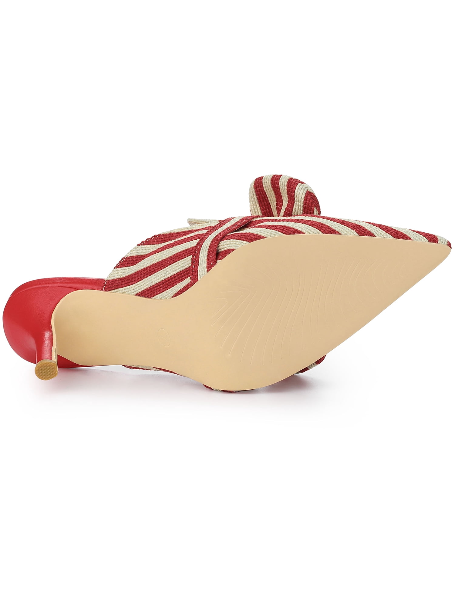 DARING DIVA Women's Stripe Bow Slip on Stiletto Heel Slides Mules Red 9
