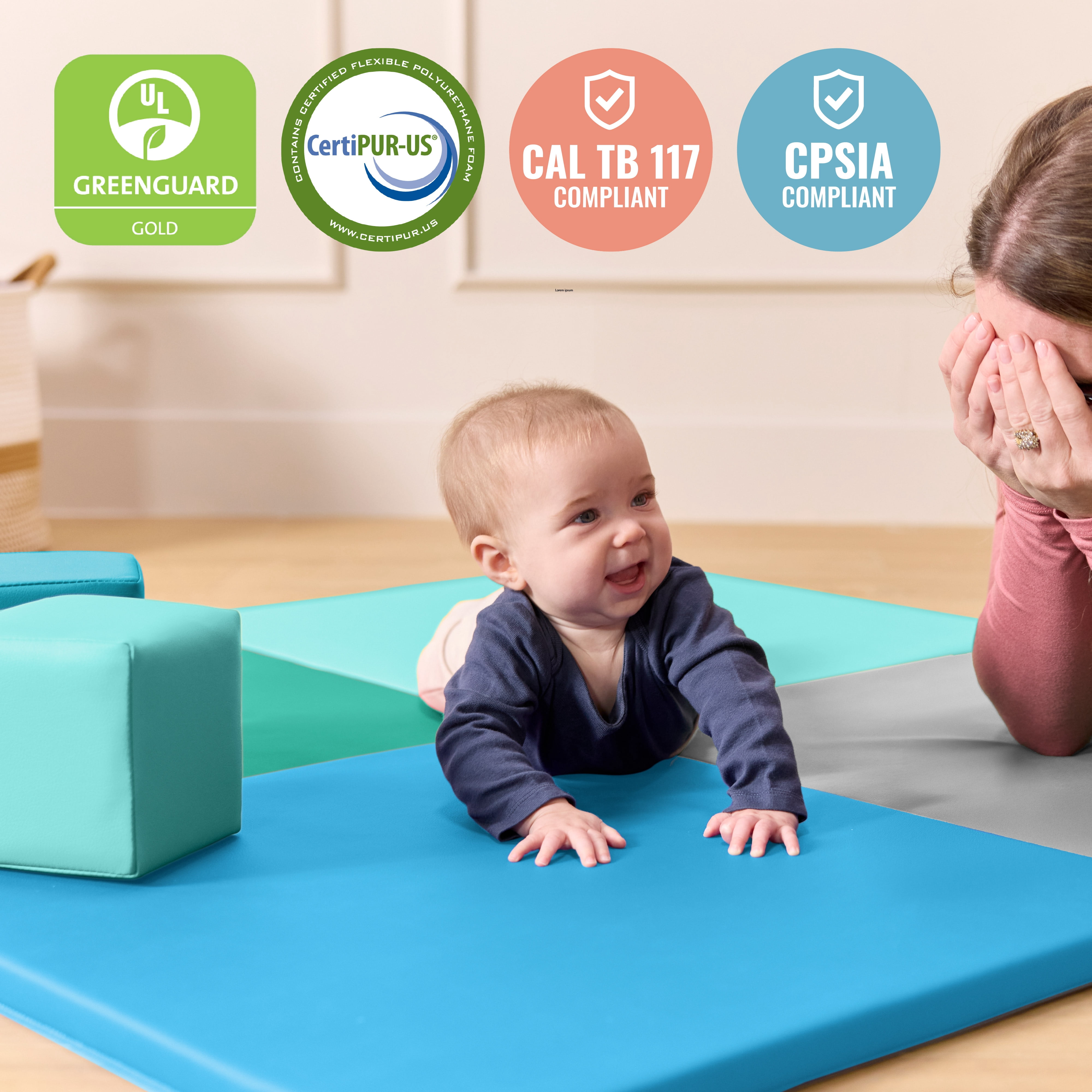 ECR4Kids SoftZone Quad Fold-N-Go Mat and Patchwork Toddler Blocks, Soft Play, Contemporary, 13-Piece