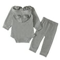 thumbnail image 2 of Penkiiy Newborn Infant Baby Long Sleeve Solid Hoodie Romper Bodysuit Tops+Pants Set Gifts for Baby Girls for 6-9 Months Kids Gray on Sale, 2 of 8