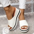 thumbnail image 2 of Rokment Platform Wedge Heeled Dress Slides Sandals for Women 2026 Summer Fashion Casual Color Block Comfortable Walking Slip on Chunky High Heels Beach Slippers White Size 7.5, 2 of 7