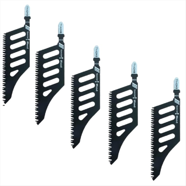 Paquete de 5 hojas de de calar curvas Special Wood T142HB, construcción de acero negro, diseño especial para cortar madera.