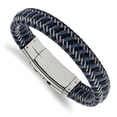 thumbnail image 2 of Chisel Stainless Steel Polished Braided Wire and Black and Blue Leather Adjustable 7.75 to 8.25 inch Bracelet, 2 of 3