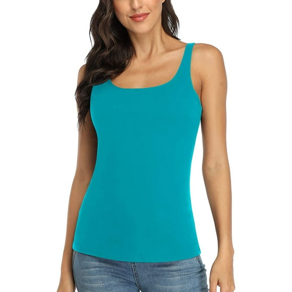 Women's Cotton Tank Top Adjustable Wide Strap Camisole with Shelf Bra Undershirt