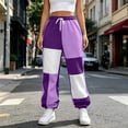 thumbnail image 6 of Inleife Women's Color Block Patchwork Jogger Sweatpants, High Waist Drawstring Cuffed Ankle Casual Long Pants with Side Pockets for Winter, 6 of 6