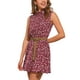 thumbnail image 4 of Vestido sin mangas de longitud a la rodilla con media abertura y cinturón para mujer, estampado floral, color rojo, primavera, 4 of 6