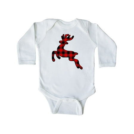 

Inktastic Buffalo Plaid Reindeer Gift Baby Boy or Baby Girl Long Sleeve Bodysuit