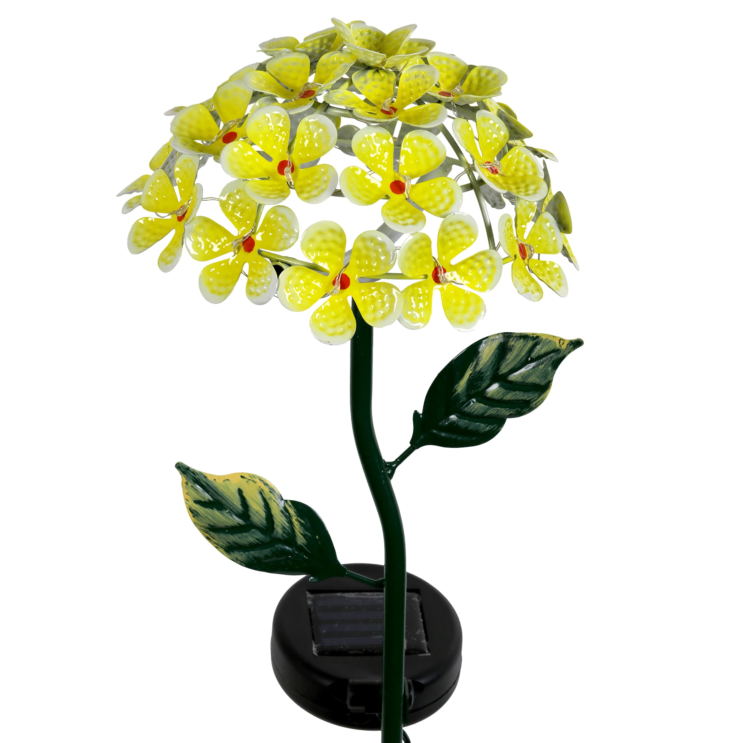 Exhart Solar Metal Hydrangea Garden Stake in Yellow with Twenty Six LED