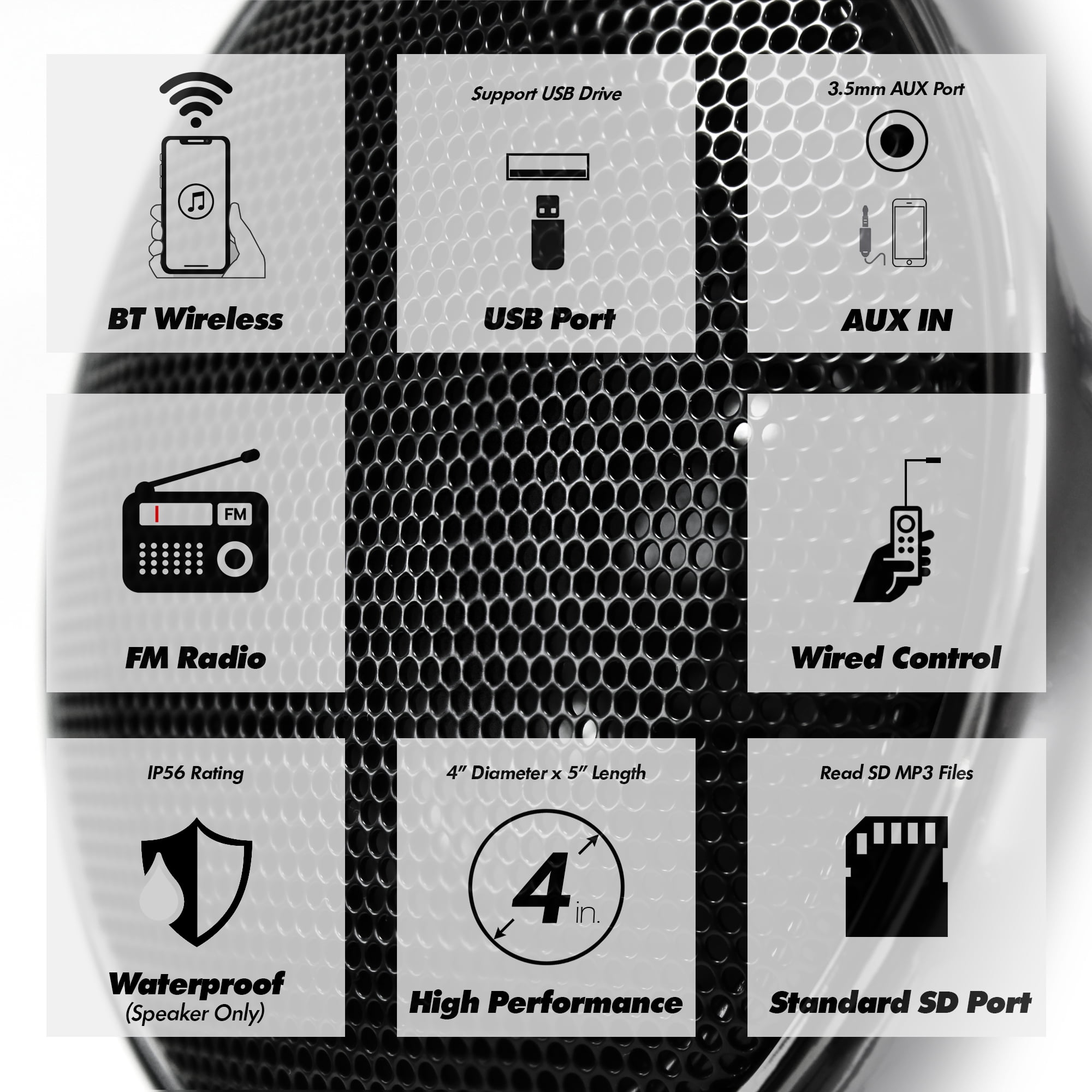 GoHawk 4" Waterproof Motorcycle Bluetooth Speakers Stereo Amplifier Audio System Harley ATV FM Radio