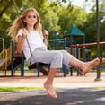 thumbnail image 5 of UJNDER Girls Striped Drawstring Elastic Waist Capri Trousers with Side Pockets Comfortable Play Girls Pants,01_Purple,5-6 Years, 5 of 6