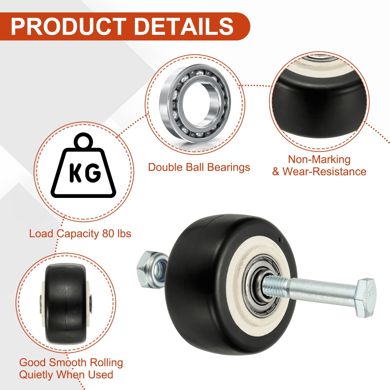 Uxcell Office Chair Wheels 2.52 x 1.2, 2 Pack Caster Wheels Office Chair Replacement Smooth Quiet Rolling with Bearing for Hardwood Floor Carpet, Black