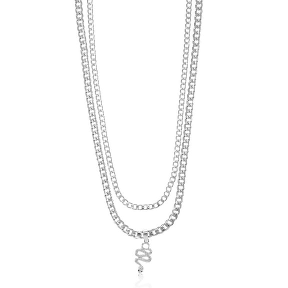 No Boundaries Men's Snake Pendant Necklace, Silver