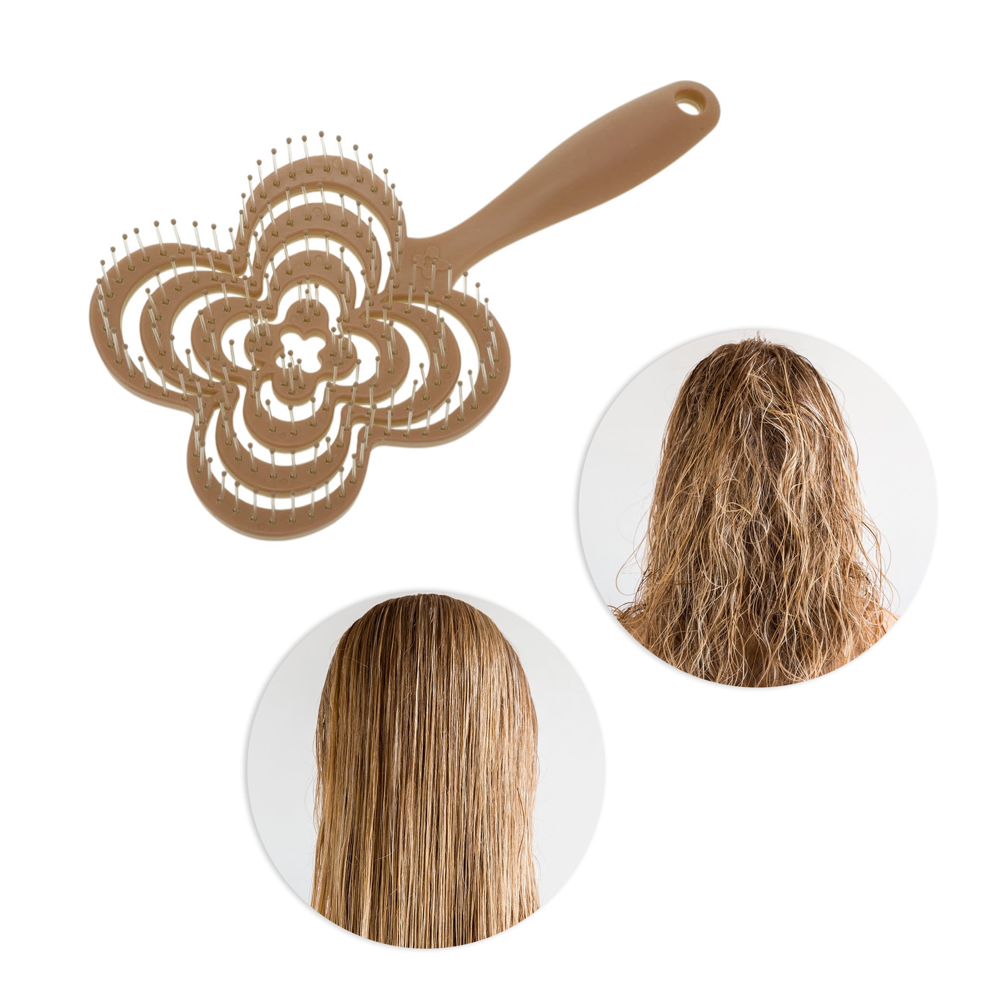Unique Bargains 1 Pc Solid Four-leaf Clovers Hollow Comb Hair Brush Brown