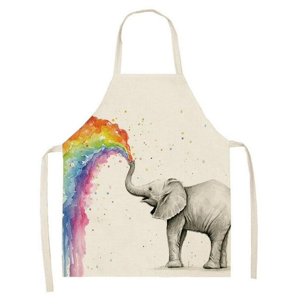 Delantal Lino Elefante Arcoíris Spray 47X38CM Tmvgtek Para estrenar