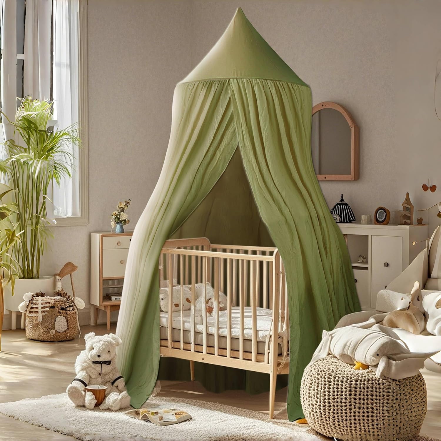CAILDANL Cotton Kids Bed Canopy, Nursery Room Baby Crib Hanging Curtain Mosquito Net Hideaway Bedding Children Reading Nook Decoration, Pastel Neutral Color for Boys & Girls (Pink)