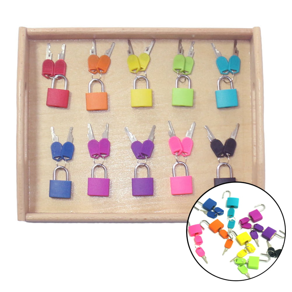 Kid Colorful Wooden Keys Locks Tray Montessori Preschool Learning Education Toy 
