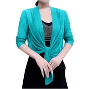 JGGSPWM Womens Solid Shrug Tie Top Open Front Cardigan Lightweight Pleated Ruched Blouse Sky Blue XXXXXXXL