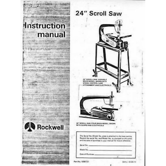 Delta Rockwell No. 40-306 & No. 40-440 / 24" Scroll Saw Instructions REPRINT
