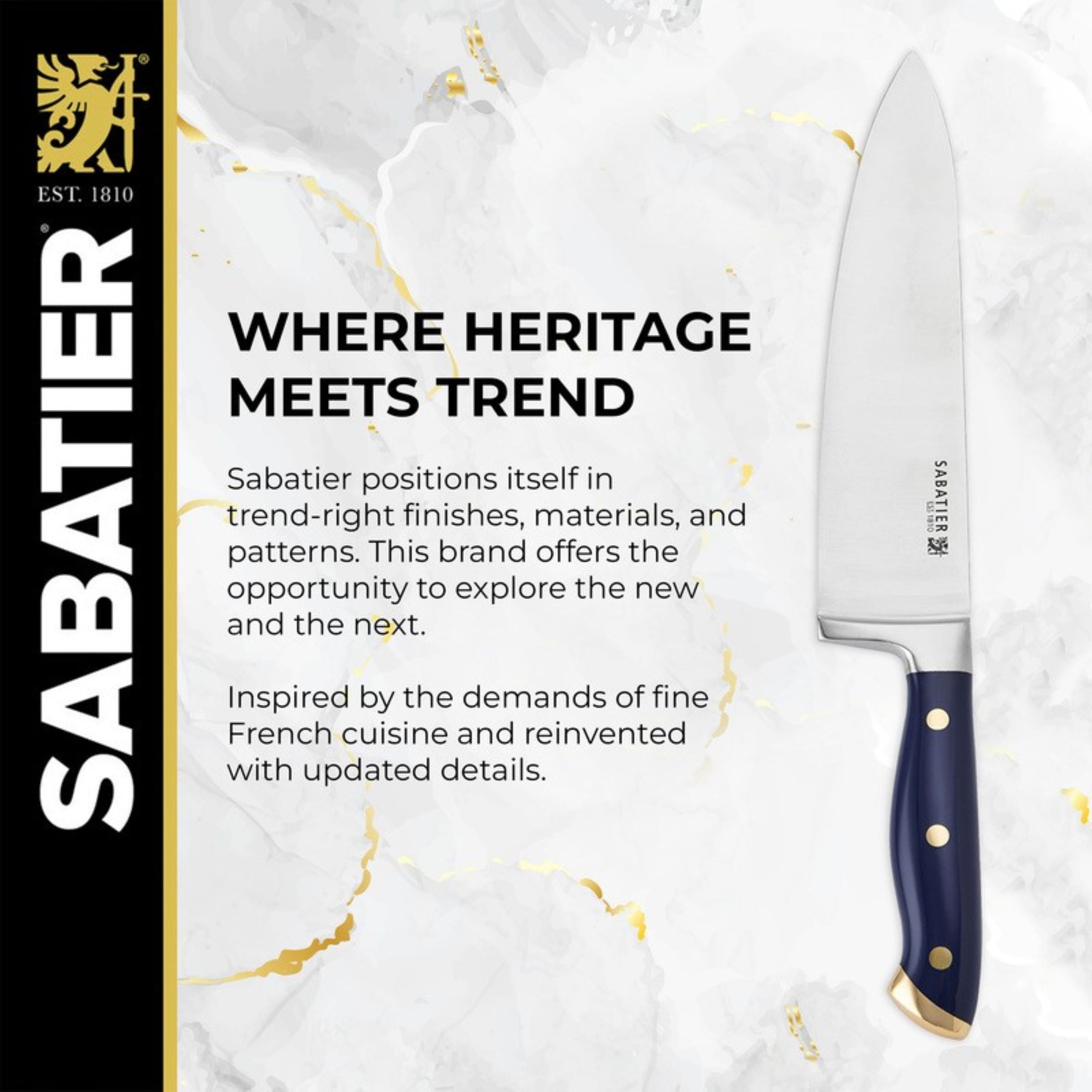 Sabatier 14 Piece Forged Triple Rivet Knife Block Set with Navy Handles and Brass Accents