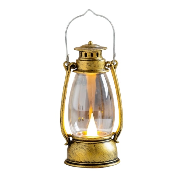 Virelaxpo Portable Vintage LED Candle Lamp with Realistic Flame Effect, Handheld Desktop Night Light for Home Decor, Gold and Black Finish