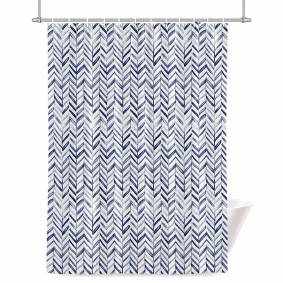 Blue Line Shower Curtain, Retro Abstract Art Geometric Watercolor Blue Stripe Waterproof Shower Curtain Set with 12 Hooks Lightweight Bath Curtains Fabric Bathroom Decor 48x72 Inches