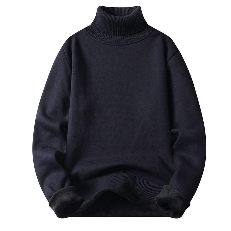 Jjayotai Turtleneck Oversized Drop Shoulder Sweater for Men Long Sleeve Solid Casual Knitted Sweaters Winter Thermal Sweater Navy L Men s Size