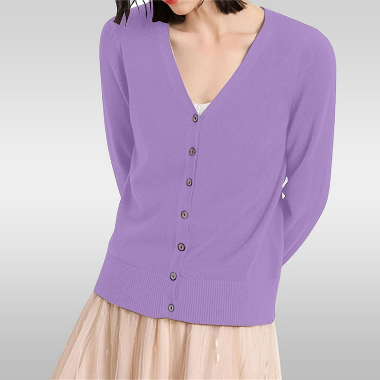 Lightweight V Neck Cardigan Sweater, Purple 3XL, Size S-3XL