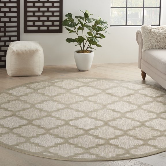 Nourison Easy Care 6' x Round Cream Modern Rug