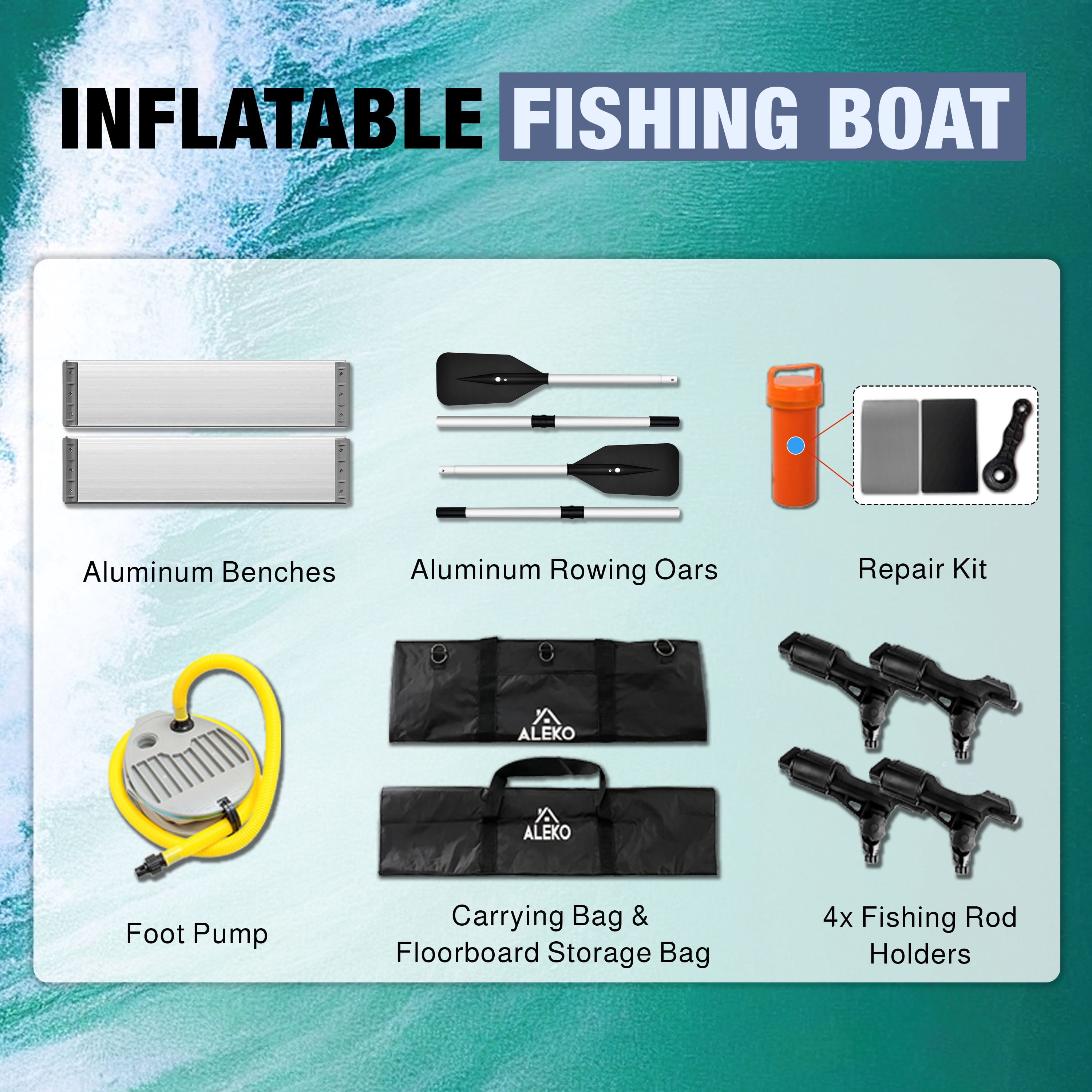 ALEKO Inflatable Fishing Boat with Aluminum Floor 12.5 ft Light and Dark Gray