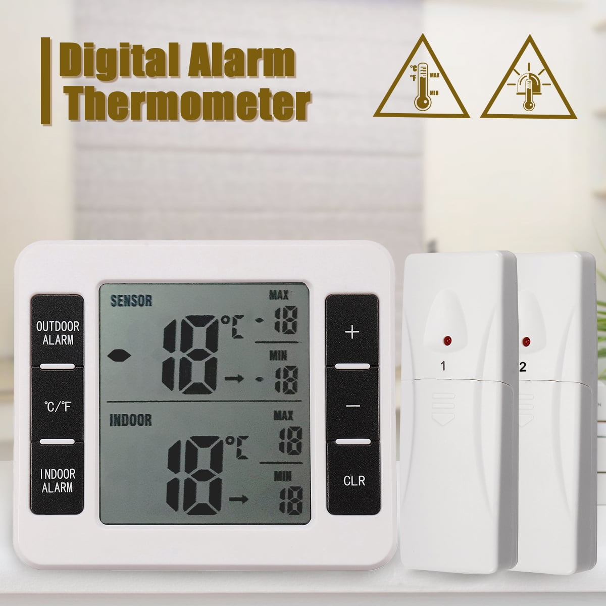 Wireless Digital Freezer Thermometer 2PC Sensor Indoor Outdoor Audible