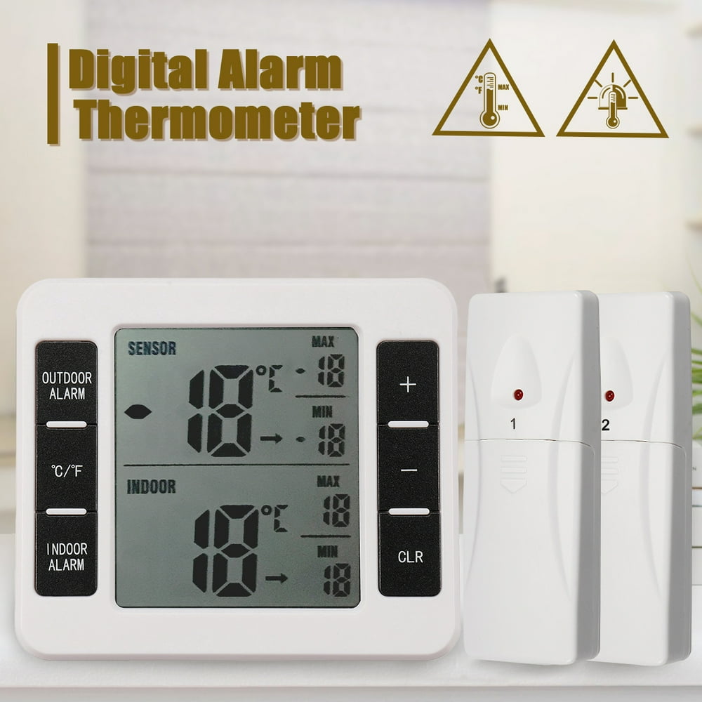 Wireless Digital Freezer Thermometer 2PC Sensor Indoor Outdoor Audible