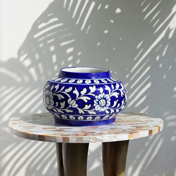 India Meets India Handicraft Ceramic Flower Vase, eco Friendly Round Shaped Pot Decorative Home, Offices, Best Gifting, Made by Awarded Indian Artisan