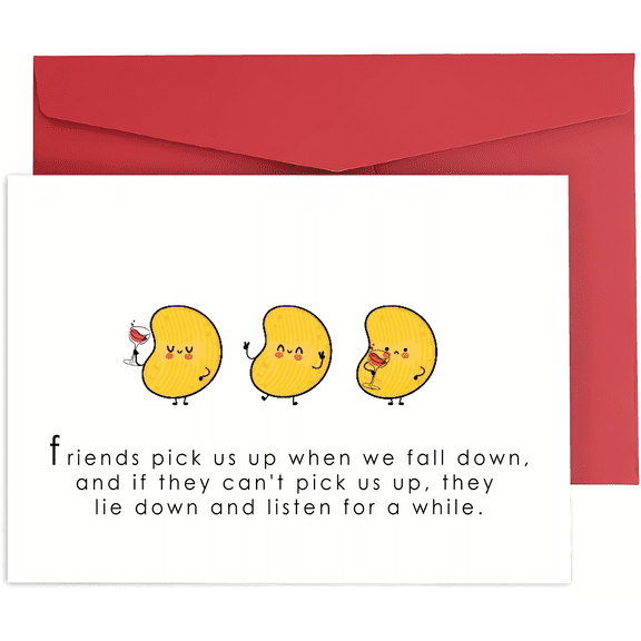 Friends Pick Us Up Greeting Card – Humorous Potato Design with Quote – Envelope Included, Blank Inside – Perfect for Encouragement, Birthdays, or Friendship