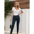 thumbnail image 3 of Women Ribbed Short Sleeve Shirts Scoop Neck Slim Fitted Basic Tees Tops Summer Trendy, 3 of 4