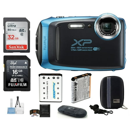 FUJIFILM FinePix XP130 Water, Shock, Freeze and Dustproof Digital Camera (Blue) Bundle; Includes: 32GB & 16GB SDHC Memory Cards + Spare Battery + Camera Case + Card Reader +