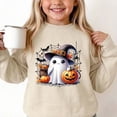 thumbnail image 4 of Qingpeng Girls Halloween Graphic Sweatshirt Ghost Pumpkin Print Long Sleeve Crewneck Pullover Top, 4 of 8