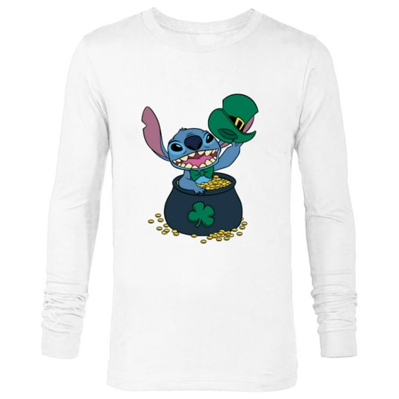 Disney Stitch 4-Leaf Clover Pot of Gold St. Patrick's Day - Long Sleeve T-Shirt for Men - Customized-White