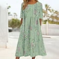 thumbnail image 2 of Edvintorg Vacation Outfits for Women 2025 Women's Summer Casual Dresses New Flower Printed Short Sleeved Round Neck Waistline Hem Dress with Pockets, 2 of 4