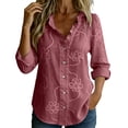 thumbnail image 2 of Lenpel Womens Long Sleeve Tops Trendy Ruffle V Neck Button down Shirts Lightweight Print Curved Hem Blouses Fall Clothes, 2 of 6