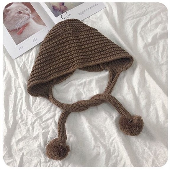 CoCopeanut New Autumn Winter Hat Women Soft Ladies Cute Pompoms Snow Ski Trapper Earflap Cap Female Knitted Hat with Drawstring Chin Strap
