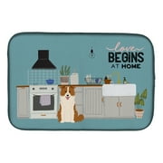 Carolines Treasures CK7823DDM Red White Border Collie Kitchen Scene Dish Drying Mat, 14 x 21", multicolor