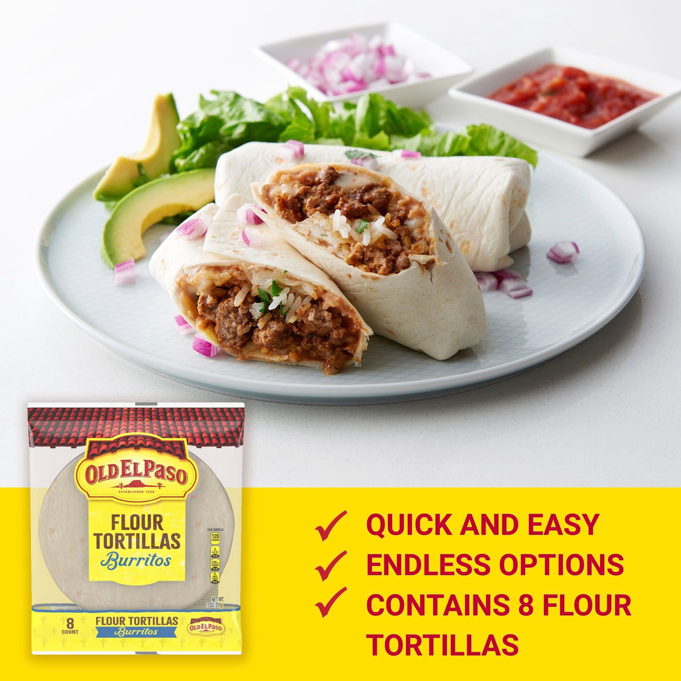 (2 pack) Old El Paso Flour Tortillas for Burritos (8 Count)