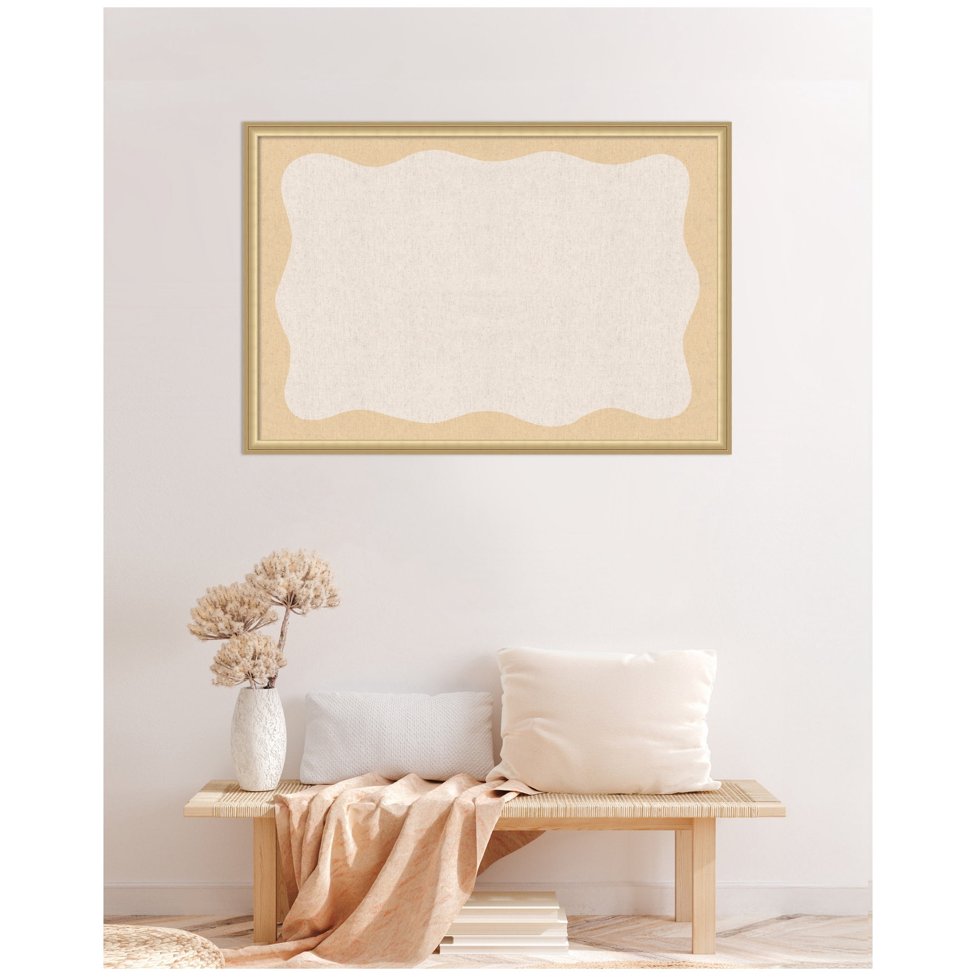 Kate and Laurel Framed Fabric Pinboard 38 x 26,  Printed Linen Classic Bulletin Board for Use as a Vision Board or Wall Organization, Florence Gold Frame